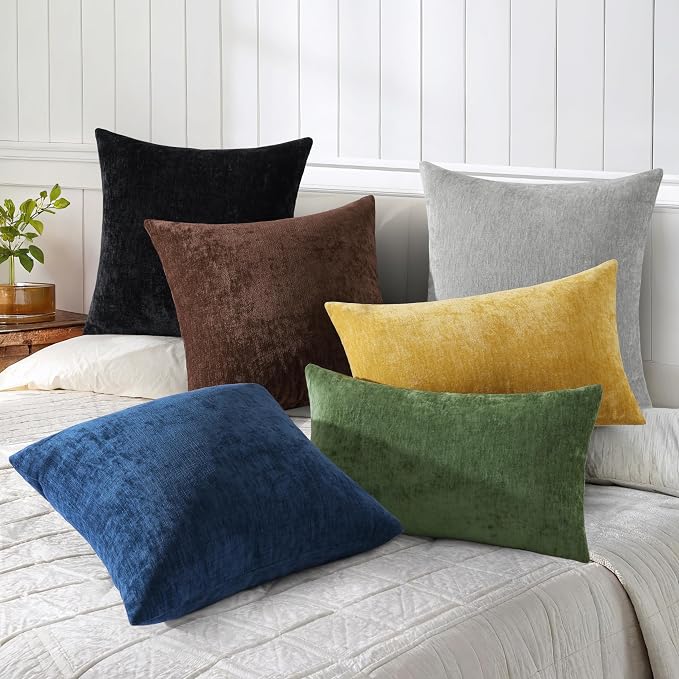 decorUhome Soft Chenille Reddish Brown Throw Pillow Covers 24X24 Set of 2 | Decorative Fall Couch Pillow Covers Solid Dyed Accent Modern Euro Sham Farmhouse Neutral Square Pillow Cases for Sofa