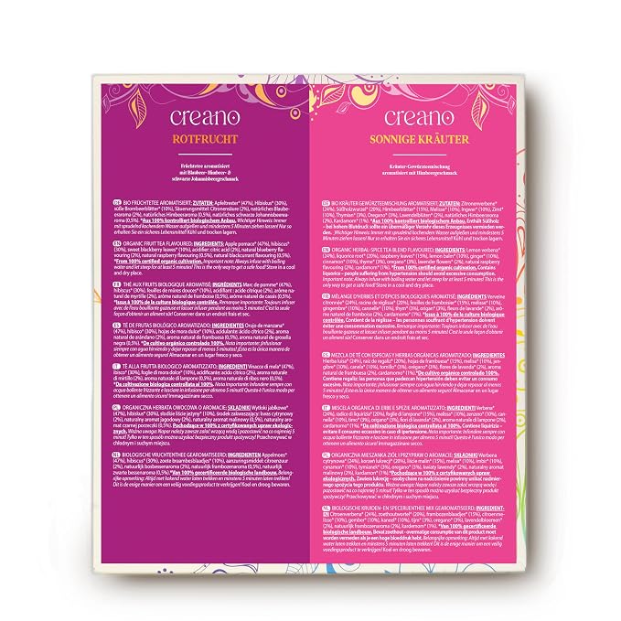 Creano Organic Herbal & Fruit Tea Gift Set – 45 Organic Tea Bags in 9 Dreamy Varieties – 90 g*