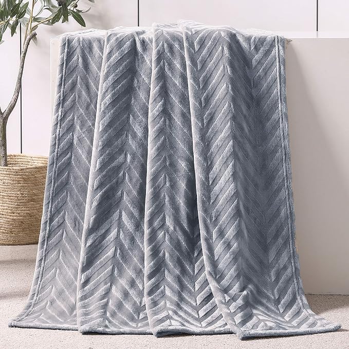 Whale Flotilla Flannel Fleece Fall Throw Blanket for Couch, Silver Grey | Lightweight Breathable Soft Sofa Throws, Plush Fluffy Chevron Design Decorative Blankets for Home Life, 50x60 Inch