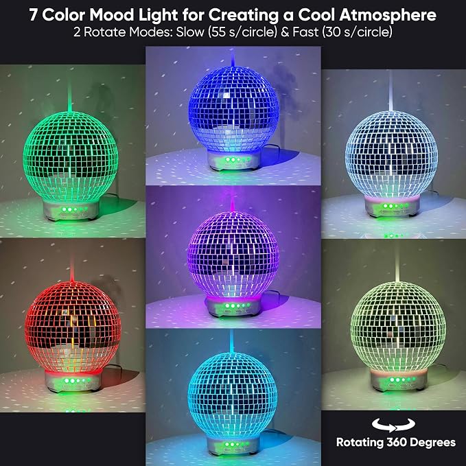SCANDINORDICA Disco Ball Diffuser Rotating - 300 ML Essential Oil Diffuser with Whisper Quiet Operation, Night Lights, Cute Maximalist Disco Ball Decor | Aromatherapy Diffuser for Large Room Pink