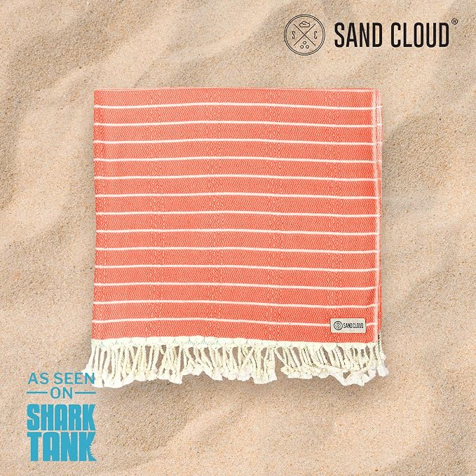 Sand Cloud Turkish Beach Towel - Sand Resistant - 100% Certified Organic Turkish Towel - Quick Dry Towel for Beach, Picnic, Blanket or Bath Towel - As Seen on Shark Tank - Gocek (Coral) (Pack of 2)