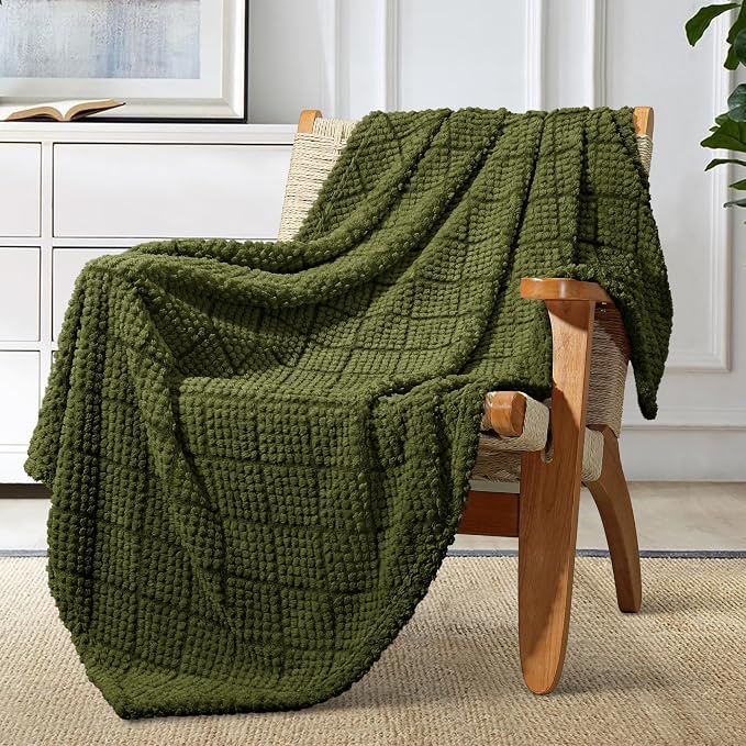 Whale Flotilla Soft Fleece Throw Blanket for Couch, Olive | Jacquard Waffle Blankets for Home Decor, Lightweight and Cozy, All Season Suitable, 50x60 Inch