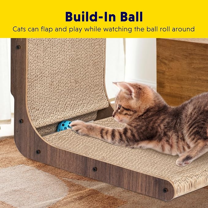 Simple Delxue Simple Deluxe Cardboard Cat Scratcher with Cat Toys Ball Track, 24 Inches L-Shaped Scratch Pad, Cardboard Lounge Bed, Stable and Durable, Furniture Protector, Reversible
