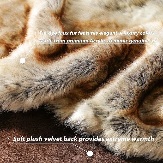 BATTILO Luxury Brown Faux Fur Throw Blanket for Couch,50"x60", Shaggy | Super Thick Warm Elegant Cozy Plush Furry Fuzzy Fluffy Faux Fur Blankets for Bed, Sofa, Living Room, Home Decor
