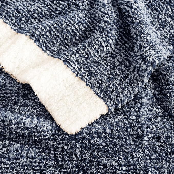 Soft Throw Blanket for Couch-Cozy Reversible Knitted Blankets | Lightweight Warm Fluffy Decor for Women, Mom, Her & Girls, Sofa, Chair, Bed, 50x60in, Cationic Dyeing Navy Blue