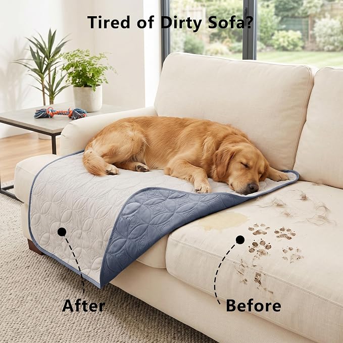 Waterproof Couch Cover for Dogs - Washable Pets Furniture Protector | TPU Leak-Proof Liner, Lightweight & Reversible, Fits Chair, Sofa, Bed, 30" x 30" , Blue/Cream