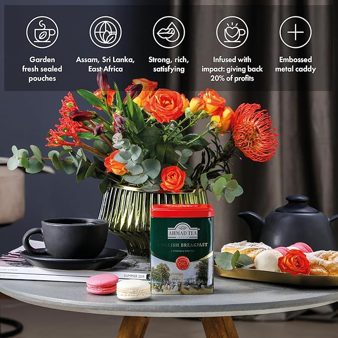 Ahmad Tea Caddy Gift Tin, English Scene, English Breakfast, 100 Gram