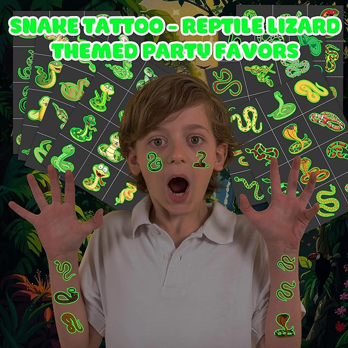 96 PCS Snake Luminous Neon Temporary Tattoos – Glow in the Dark Snake Tattoo Stickers Birthday Party Decorations, Supplies & Favors for Halloween, Parties, Cosplay, Costume Events (Glow in the dark)