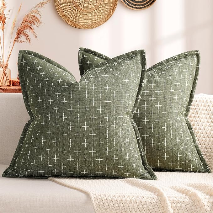 Pillow Covers 20x20 Set of 2 Soft Polyester Textured Pillow Covers with Stylish Flange Edge Cozy Farmhouse Throw Pillows for Couch Bed Sofa Living Room