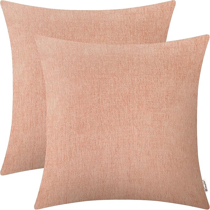 BRAWARM Throw Pillow Covers 16x16 Inches - Dusty Pink Chenille Pillow Covers Pack of 2, Solid Dyed Soft Chenille Pillow Cases for Couch Sofa Bed Home Decoration