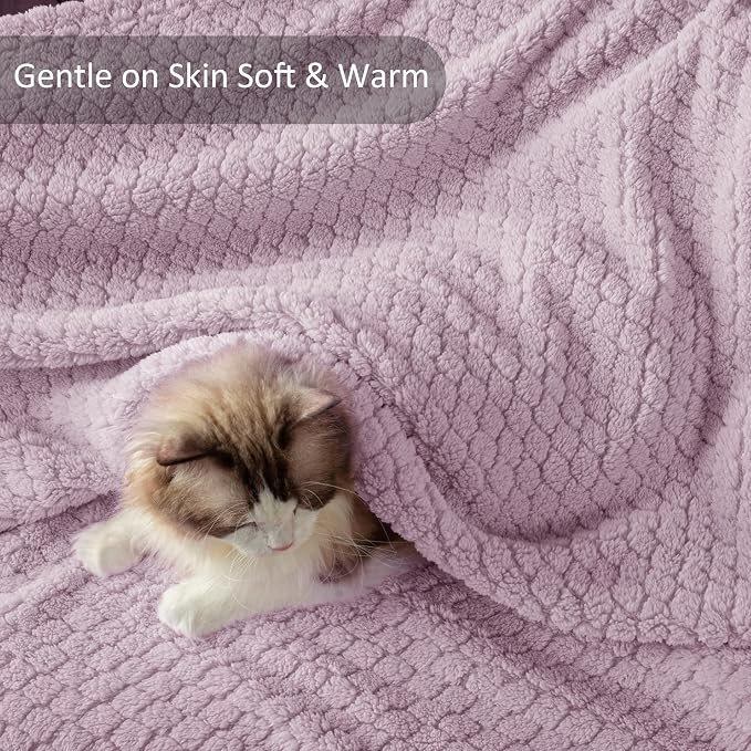 Exclusivo Mezcla Soft Fleece Throw Blanket for Couch, Lilac Purple | Jacquard Lightweight Cozy Throws for Bed, Sofa, Breathable Decorative Fuzzy Textured All Season Use, 50x60 Inches