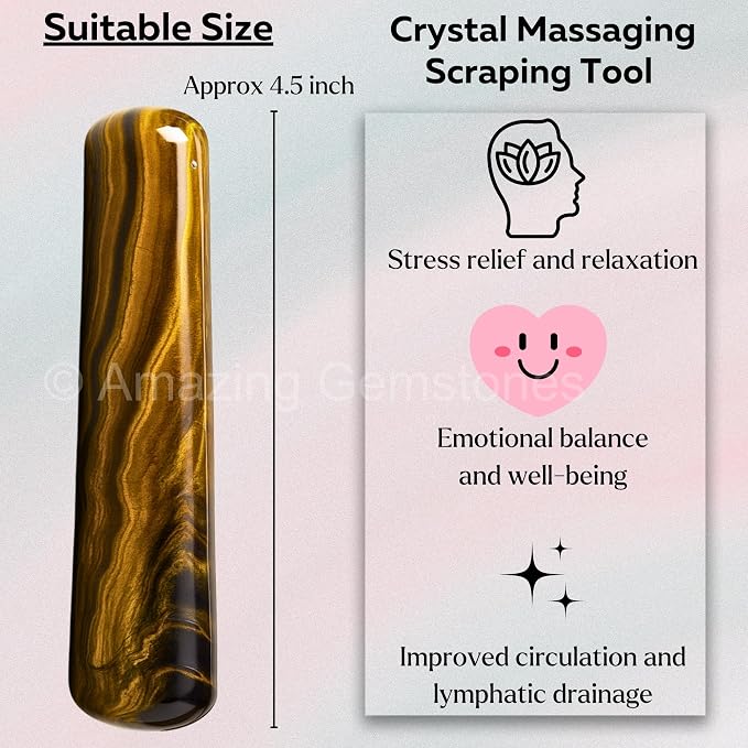 Amazing Gemstone Tiger Eye Crystal Wand Massage Stick - Pelvic Wand Gua Sha for Adults - Crystals and Healing Stones Massage Wands for Adults Gifts (Smooth)