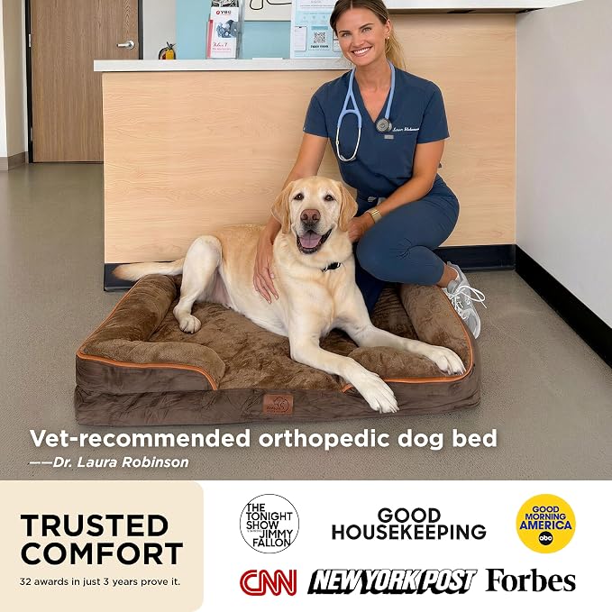 Bedsure Orthopedic Dog Bed Medium Size Dogs - Washable Small Medium Dog Cat Bed Waterproof, Comfort Cats Couch Sofa with Washable Removable Cover, Pets Bed with Nonskid Bottom, Grey, 28" (Pack of 2)