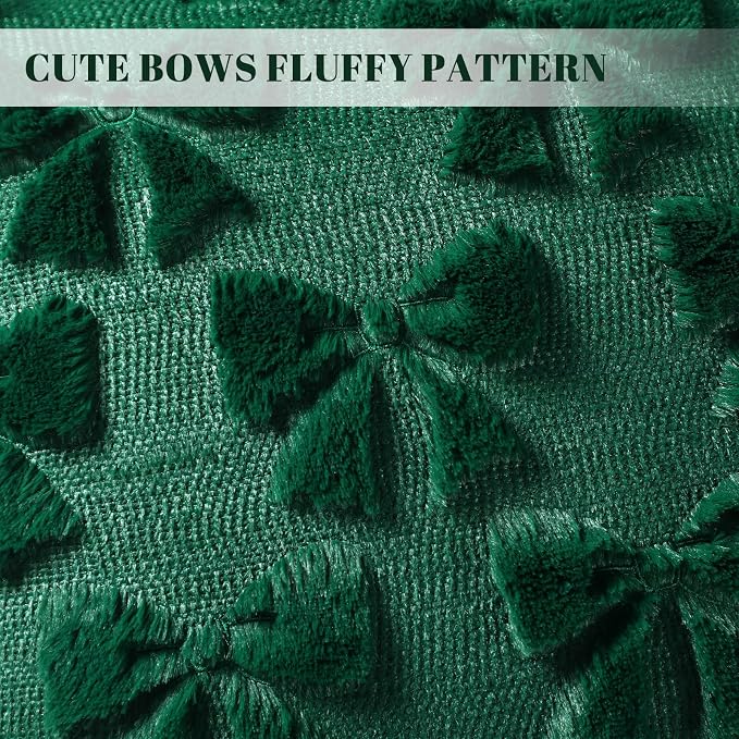 Mixweer Green Bow Pillow Covers Set of 2 Preppy Room Decor Coquette Cute Spring Summer Decorative Faux Fur Soft Bowknot Stuff Fluffy Plush Aesthetic Pillowcase for Bed Sofa Couch (20 x 20 Inch)