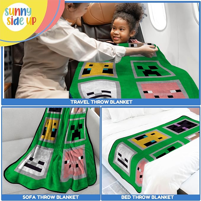 Sunny Side Up Minecraft Soft Plush Throw Blanket - Measures 46 x 60 Inches - Super Soft & Cozy Fleece Kids Bedding Features Creeper & Enderman