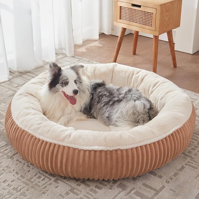 45 inches Calming Donut Dog Bed for Extra Large Dogs,Mocha | Round Jumbo Pet Bed with Removable&Washable Cover,Milk Plush Faux Fur, Fits Pets up to 100 lbs
