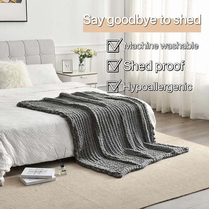 Maetoow Tighter Version Chenille Chunky Knit Blanket Throw,50×60,Dark Grey
