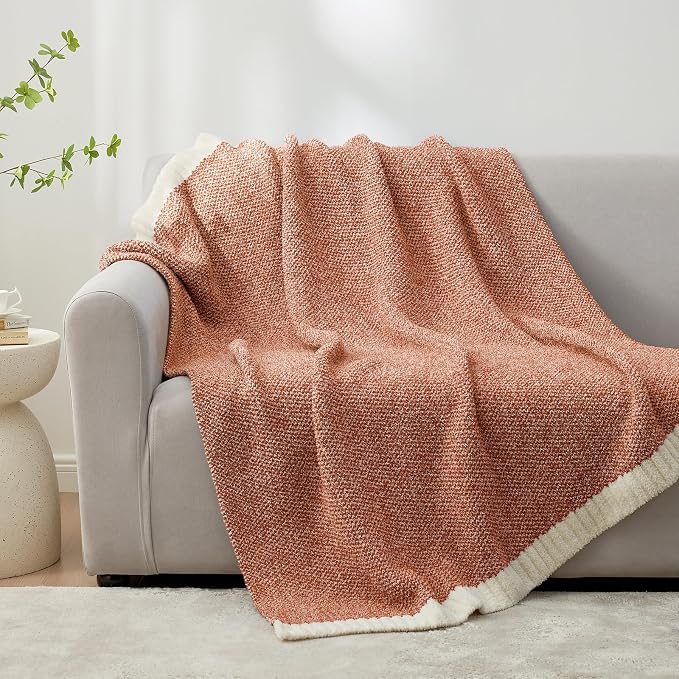 Snuggle Sac Orange Throw Blanket for Fall, Ultra Soft Warm Fall Blanket for Couch, Cozy Fuzzy Knit Microfiber Blankets and Throw Dupes for Sofa, Bed, Orange 50 x 60 inches