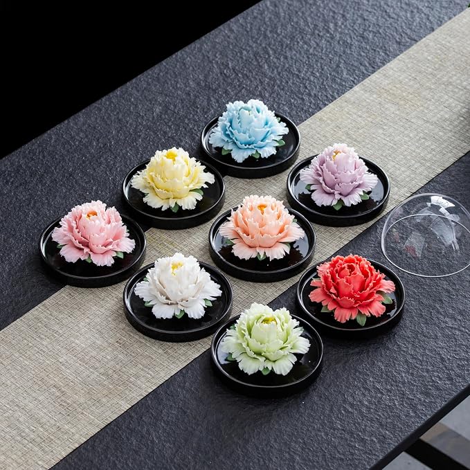 Passive Diffuser Ceramic Flower Aromatherapy – Exquisite Handcrafted Ceramic Decorative Essential Oil Diffuser for Office Desk, Home, and Yoga, with Robust Gift Box Packaging (White Peony)