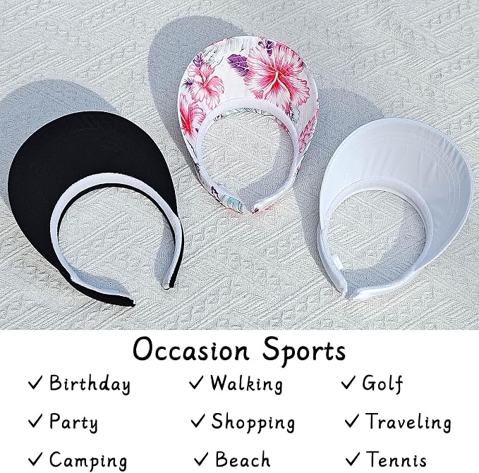 3 Pack Sports Sun Visor Hat Women Men Adjustable Clip On Visors Outdoor Golf Beach Cap
