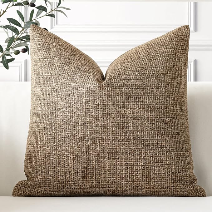 OTOSTAR Linen Throw Pillow Cover Set of 1 Decorative Square Pillowcases Cushion Covers 18x18 Inch for Home Decor Sofa Bedroom Car 45 x 45CM Brown