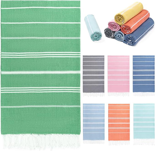 Aegero Turkish Beach Towel, 36"x71" Quick Dry Sand Free Oversized Bath Pool Swim Towel, Lightweight Travel Turkish Towels Vacation Essentials, Green