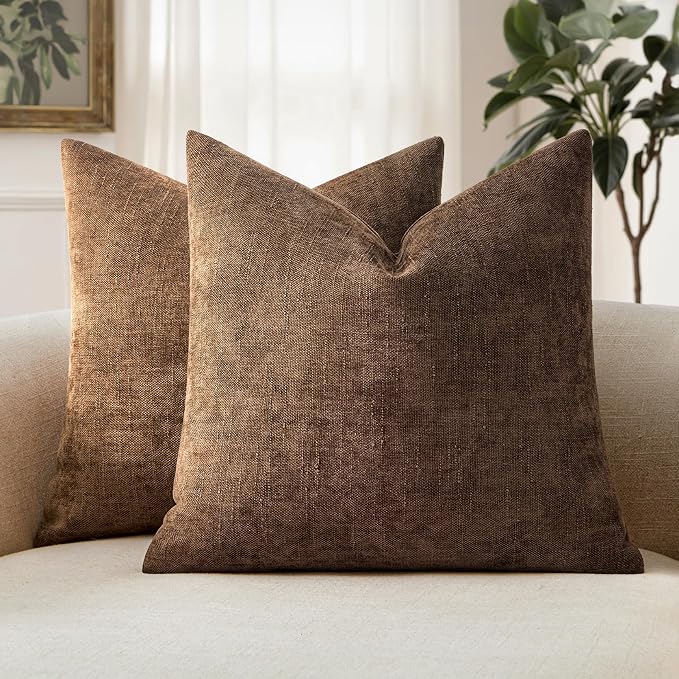 MIULEE 26x26 Inch Euro Textured Chenille Throw Pillow Covers Honey Brown | Pack of 2 Decorative Soft Throw Pillows,Solid Textured Cushion Covers,Modern Home Decor for Bed Couch Sofa Bedroom Livingroom