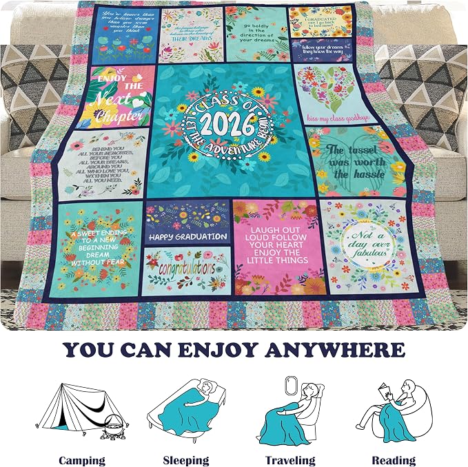 2026 Graduation Gifts Blanket Her, Graduation Throw Blanket 60"X50", Graduation Party Decorations Class of 2026, PHD High School College Graduation Gifts for Women