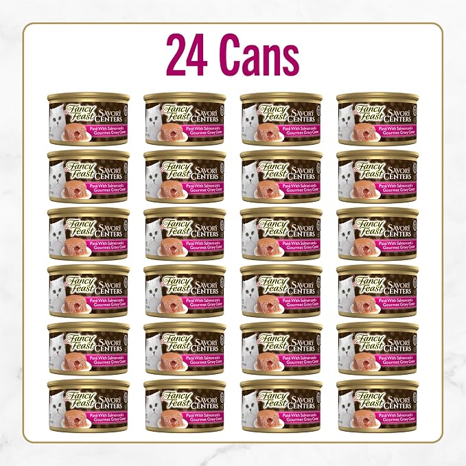 Fancy Feast Purina Savory Centers with Salmon Wet Cat Food Pate with Gourmet Gravy Center - 3 oz. Cans,(Pack of 48)