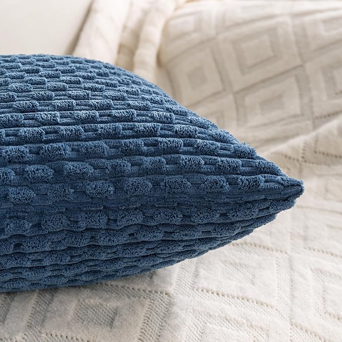 Set of 4 Blue Decorative Throw Pillow Covers 22x22 Inch Corduroy Pillow Covers for Bed Couch Sofa Living Room Soft Square Cushion Cases