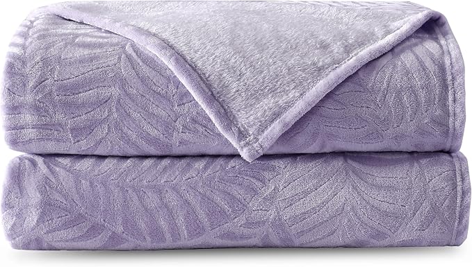 Super Soft Flannel Throw Blanket, 50 x 60 Inches, Dusty Purple | Cozy Lightweight Warm Leaves Textured Plush Fleece Blanket for Bed Couch Sofa