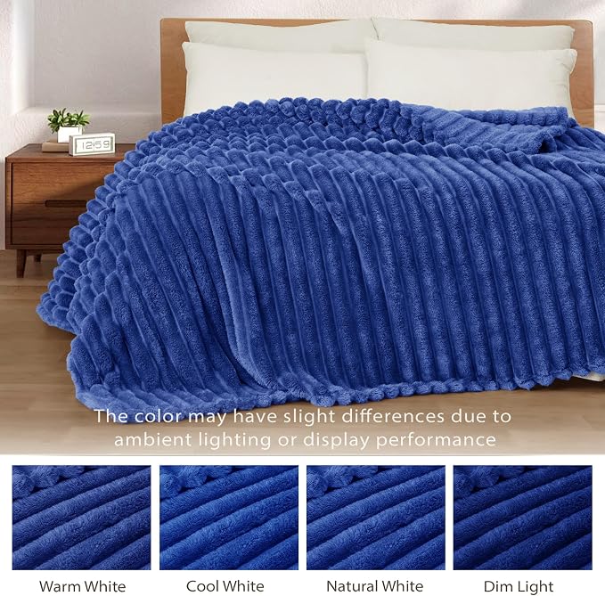 Exclusivo Mezcla Striped Fleece Throw Blanket for Couch, Sofa, Bed, 50"x60" | Soft Breathable Cozy Bed Blankets, Lightweight Plush Fluffy Fuzzy Jacquard Decorative Blankets