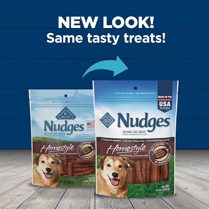 Blue Buffalo Nudges Homestyle Chicken & Pork Dog Treats, 12 oz | Real Chicken First, Generous Chewy Cuts, No Chicken By-Product, Corn, Wheat, or Soy