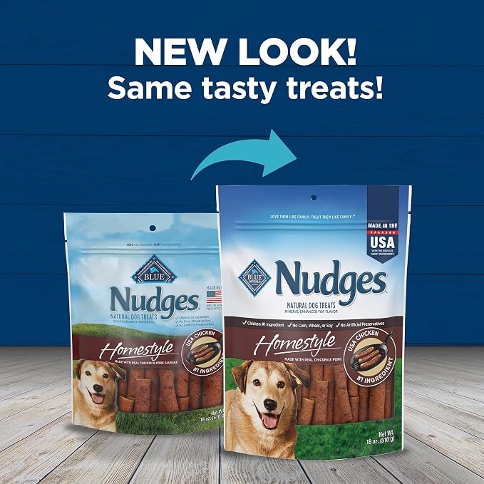 Blue Buffalo Nudges Homestyle Chicken & Pork Dog Treats, 18 oz | Real Chicken First, Generous Chewy Cuts, Made in the USA, No Corn, Wheat, or Soy