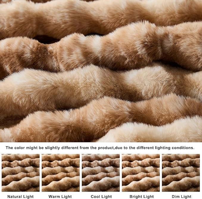 WDCOZY Deer Fawn Animal Print Bubble Throw Blanket, Luxury Faux Rabbit Fur Mink Plush Throw for Couch, Sofa and Bed, Soft Fluffy Fuzzy Cozy Blanket for Women, Thick and Warm, 60x80 inches, 950 GSM