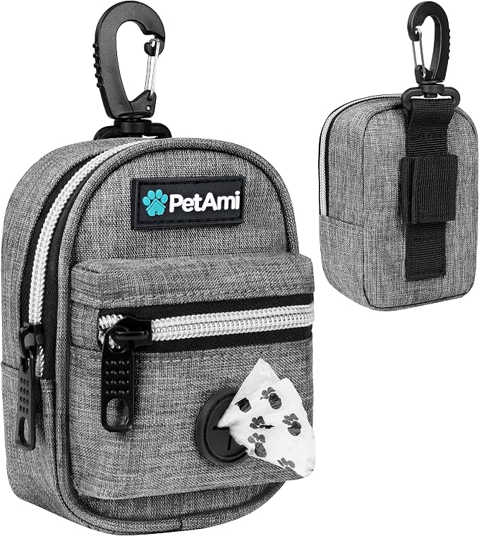 PetAmi Dog Poop Bag Holder for Leash, Waste Bag Dispenser Pet Pouch, Grey
