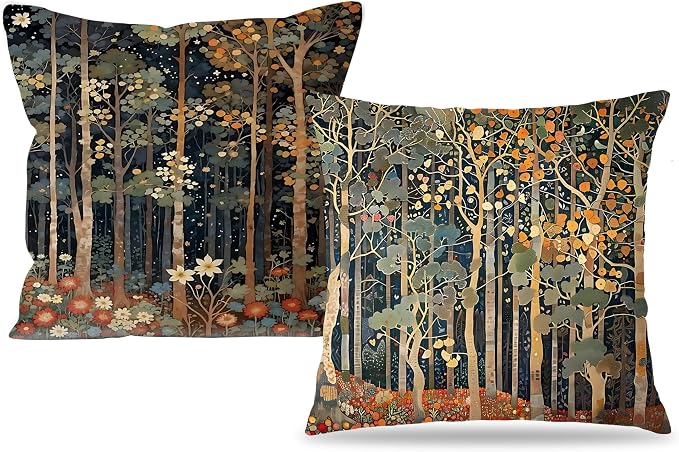 Rustic William Morris Inspired Autumn Forest Pillow Covers 20x20 Set of 2, Fall Home Room Decor, Vintage Botanical NatureDecorative Throw Pillow Covers for Home Bedroom Living Room