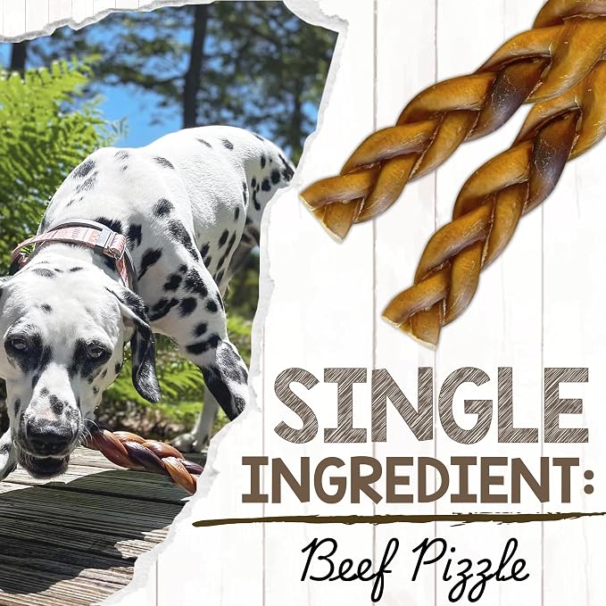 Nature Gnaws Braided Bully Sticks 11-12" for Large Dogs, 5 Count