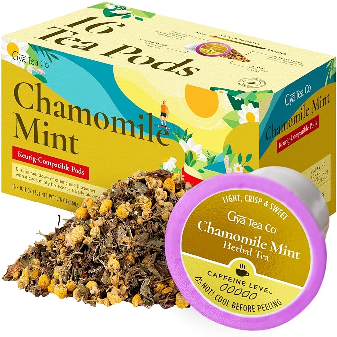 Gya Tea Co Citrus Mint Herbal K Cups Tea Pods Variety Pack & Chamomile Mint Herbal Tea K Cups Variety Pack for Keurig 2.0 &1.0