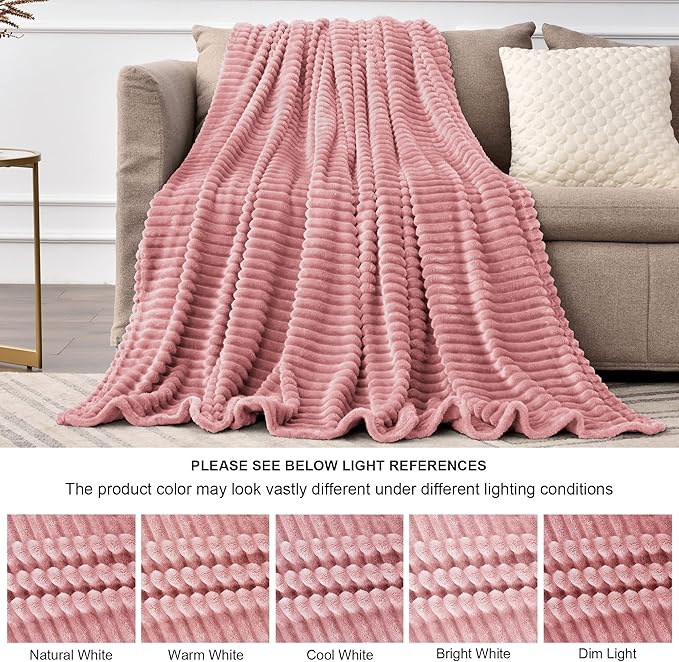 BEDELITE 3D Ribbed Jacquard Pink Full Size Blankes for Bed, 84x90 Inch | Soft Warm Decorative Fluffy Blanket, Cozy Fuzzy Lightweight Plush Fleece Throw Blankets for Bed, Room Decor, Gift for Women