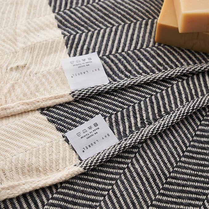 BAY LAUREL Turkish Hand Towel – Pack of 2 | Soft & Absorbent Decorative Towels for Bathroom, Hand, Face, Hair, Gym, Yoga, SPA, Kitchen & Tea | Boho Decor (Dark Gray, Herringbone 15x26 Inches(Set of 2)