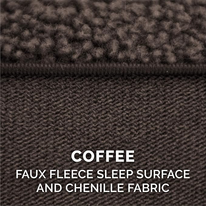 Furhaven Cooling Gel Dog Bed for Medium/Small Dogs w/ Removable Bolsters & Washable Cover, For Dogs Up to 35 lbs - Sherpa & Chenille Sofa - Coffee, Medium