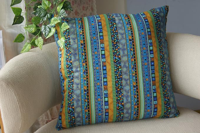TAOSON Blue Stripe Bohemian Style Antique Cotton Blend Linen Sofa Throw Pillowcase Cushion Cover Pillow Cover with Hidden Zipper Closure Only Cover No Insert 24x24 Inch 60x60cm