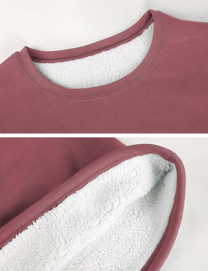 Yeokou Women Warm Sherpa Lined Fleece Crewneck Sport Sweatshirt Pullover Loungewear