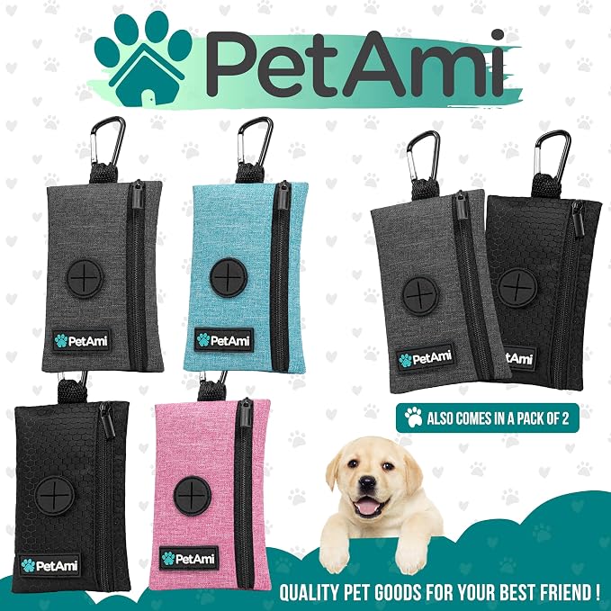 PetAmi Dog Poop Bag Holder for Leash, Pet Waste Bag Dispenser, Black 2PK