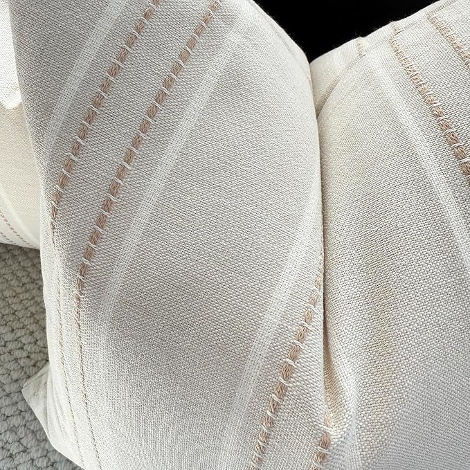 Hckot Hand Made Throw Pillow Covers 20x20 Set of 2 Striped Pillow Covers Linen Decorative Pillows Square Cushion Covers for Sofa Couch Bed Living Room Farmhouse Decor, Khaki