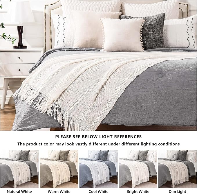 BATTILO HOME Cream Throw Blanket for Couch, Bedroom Decor Boho Throw Blanket, Decorative White Blanket Throw for Sofa Living Room, 50"x60"