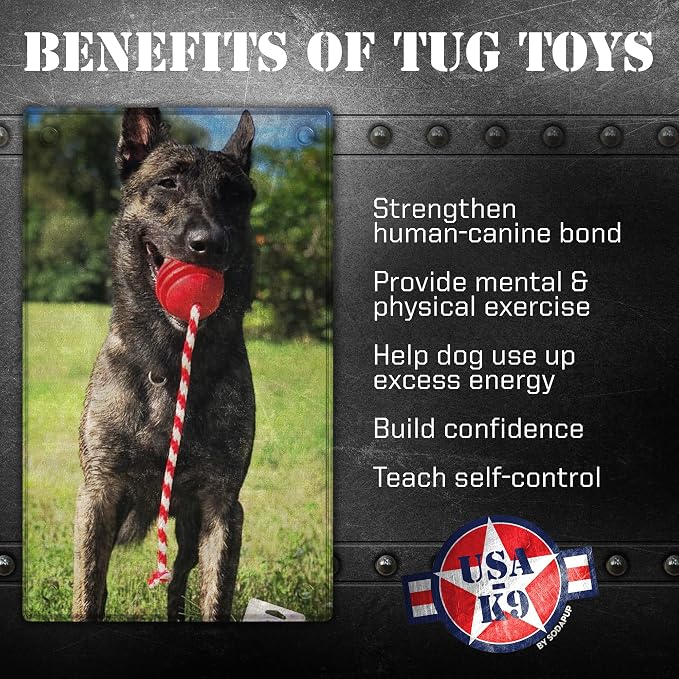 SodaPup USA-K9 Stars & Stripes – Durable Dog Tug Toy, Chew Toy, & Treat Dispenser Made in USA from Non-Toxic, Pet-Safe, Food Safe Natural Rubber for Bonding, Mental & Physical Exercise, & More