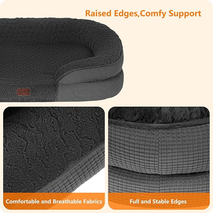 Dwanton Orthopedic Waterproof Medium Dog Bed Sofa, Gel Memory Foam, 36" | Egg-Crate Foam Dog Sofa, Washable Pet Bed with Four Sided Bolster Cushion, Removable Cover & Non-Slip Bottom, Dark Grey-1