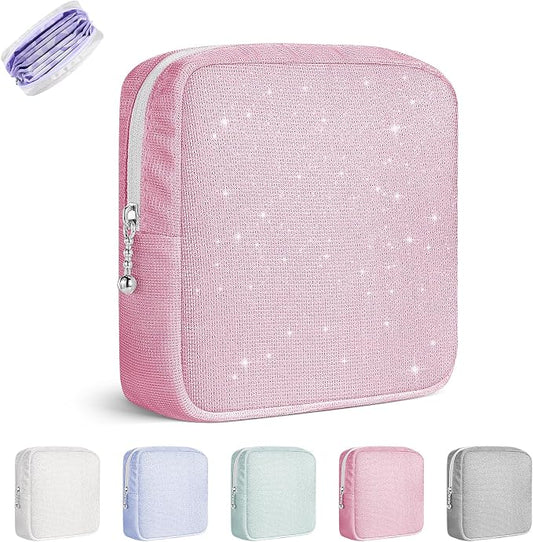 Period Bag for Teen Girls, Canvas Sanitary Napkin Storage Bag with Zipper, Portable Menstrual Pad Bag Tampon Holder for Purse